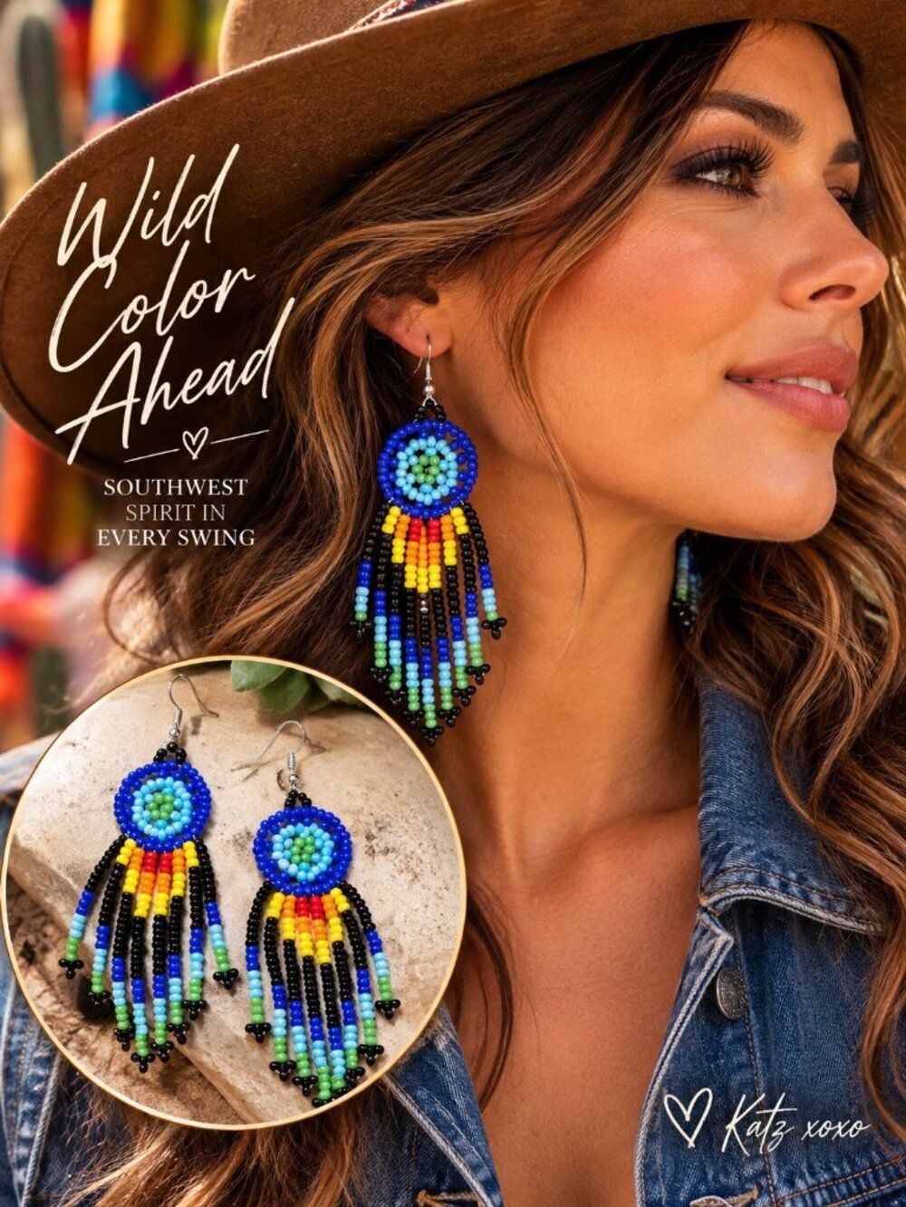 Dreamcatcher Seed Bead Fringe Earrings Southwest Western Boho Dangle Rodeo Glam